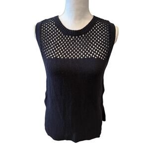 Revolve One Grey Day Pointelle Open Knit Sweater Vest Blue S